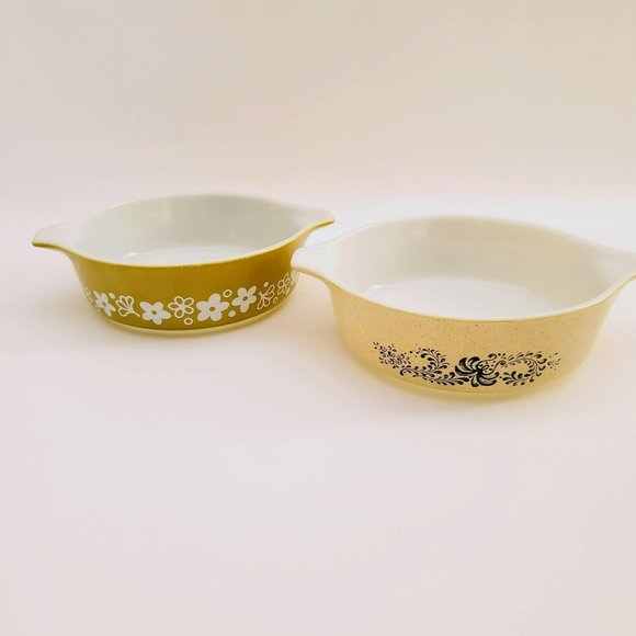 Pyrex Casserole Dishes Homestead & Spring Blossom Floral Green 1pt Retro Bowls - Picture 2 of 10